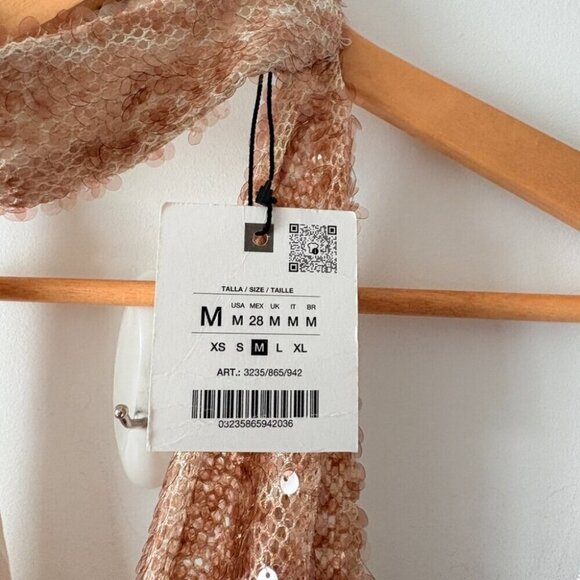 Zara Sequin Halter Maxi Dress NWT Beige Pink Size Medium - Picture 15 of 16